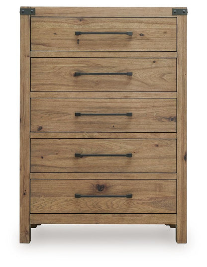 Ridgester - Five Drawer Chest - Light Brown - Hornell Furniture Outlet