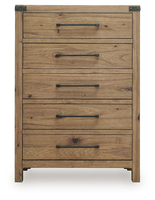 Ridgester - Five Drawer Chest - Light Brown - Hornell Furniture Outlet