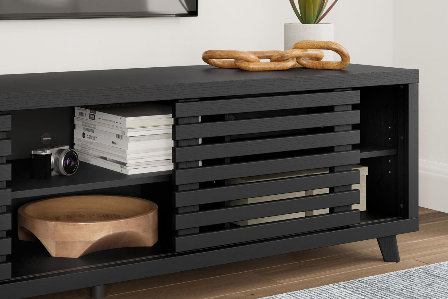 Danziar - Black - Extra Large TV Stand - Hornell Furniture Outlet