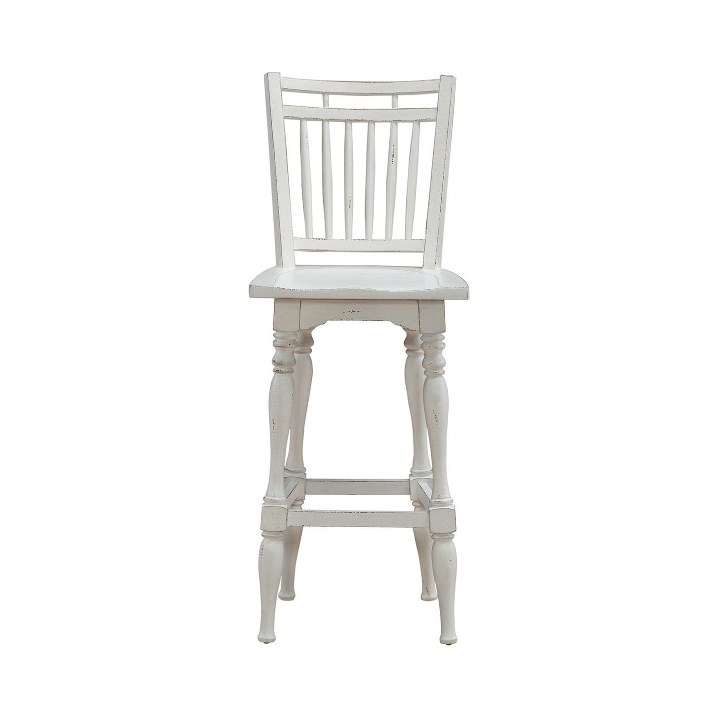 Magnolia Manor - Spindle Back Swivel Bar Stool - Antique White & Weathered Bark - Hornell Furniture Outlet