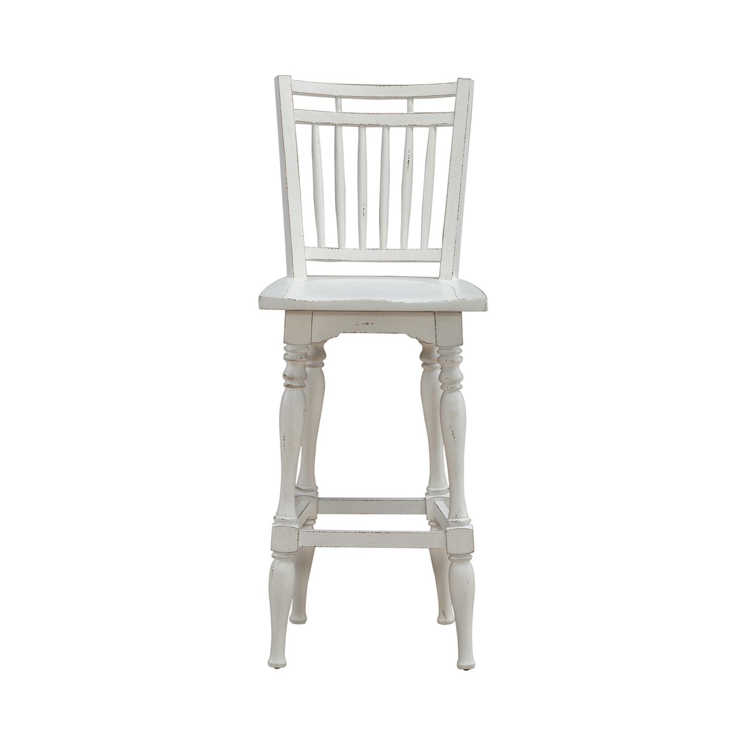 Magnolia Manor - Spindle Back Swivel Bar Stool - Antique White & Weathered Bark - Hornell Furniture Outlet