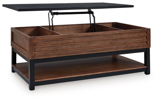 Kallari - Warm Brown / Black - Lift Top Cocktail Table - Hornell Furniture Outlet