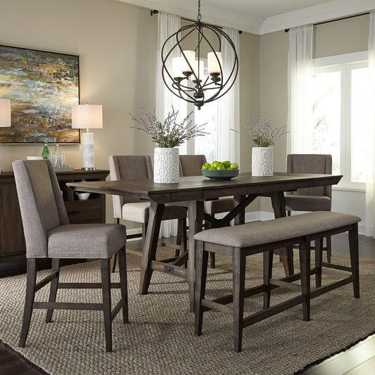 Double Bridge - Upholstered Counter Chair - Dark Brown - Hornell Furniture Outlet