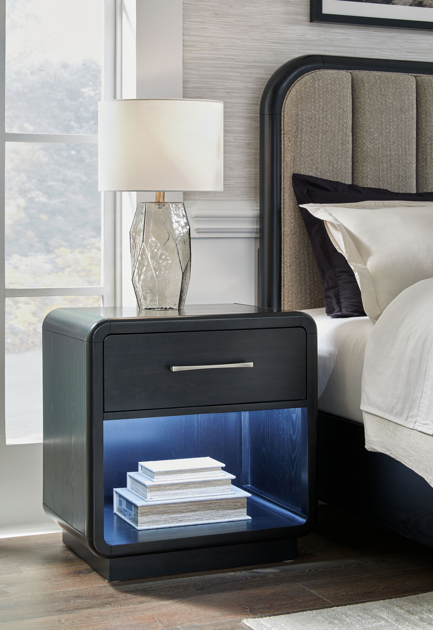 Rowanbeck - Black - One Drawer Night Stand - Hornell Furniture Outlet