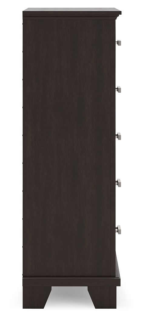 Covetown - Dark Brown - Five Drawer Chest - Hornell Furniture Outlet