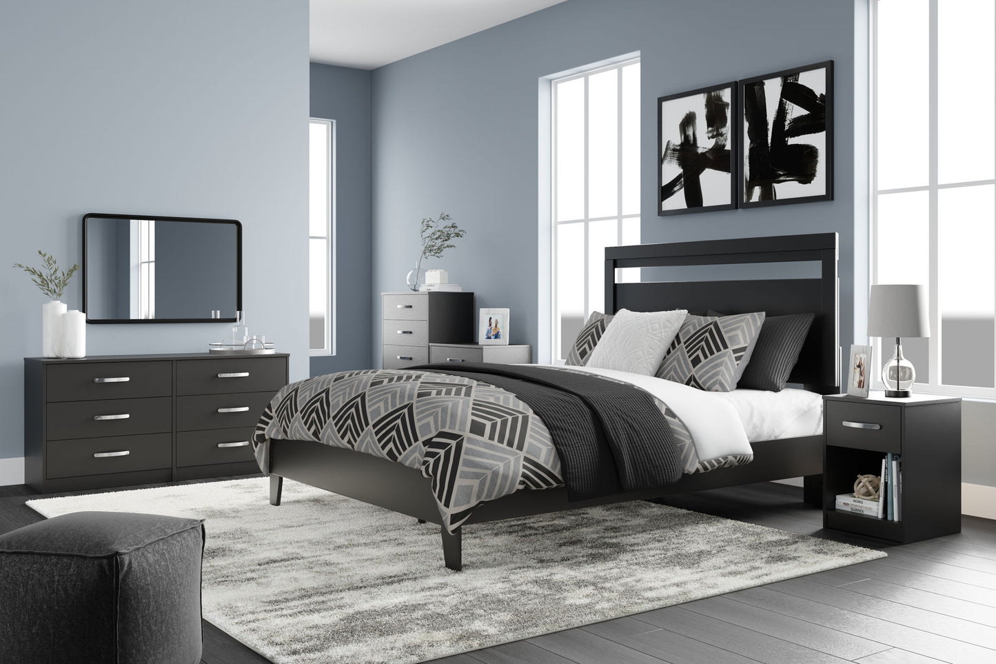Finch - Black - Six Drawer Dresser - Hornell Furniture Outlet