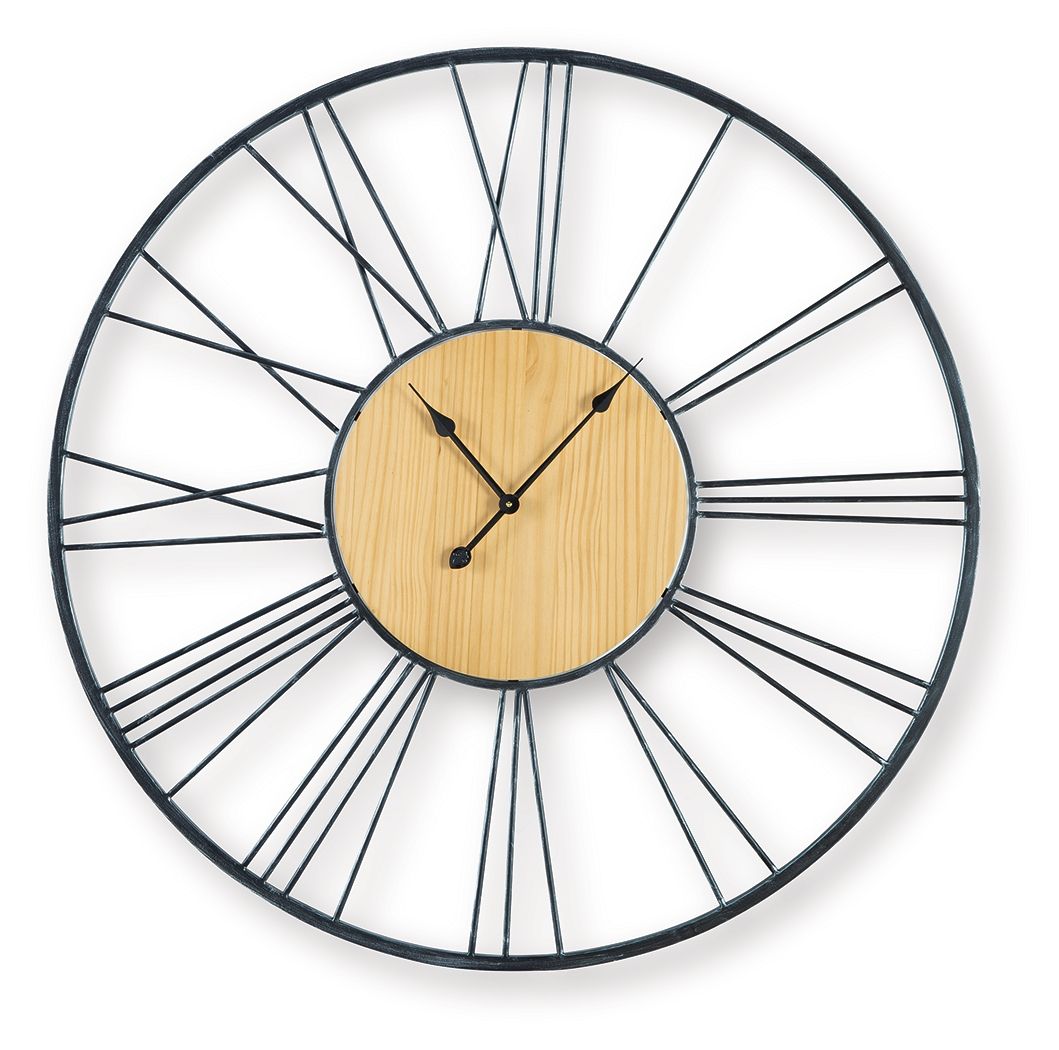 Brockett - Wall Clock - Black / Natural - Hornell Furniture Outlet