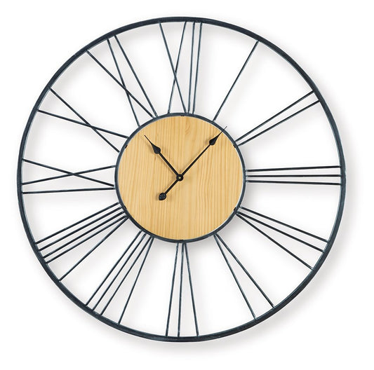 Brockett - Wall Clock - Black / Natural - Hornell Furniture Outlet