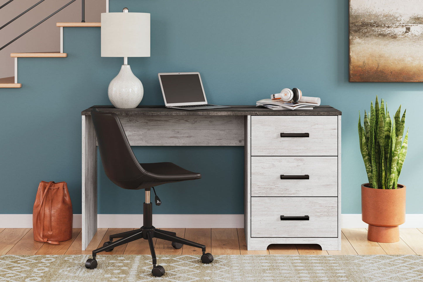 Shawburn - Home Office Desk - White / Dark Charcoal Gray - Hornell Furniture Outlet