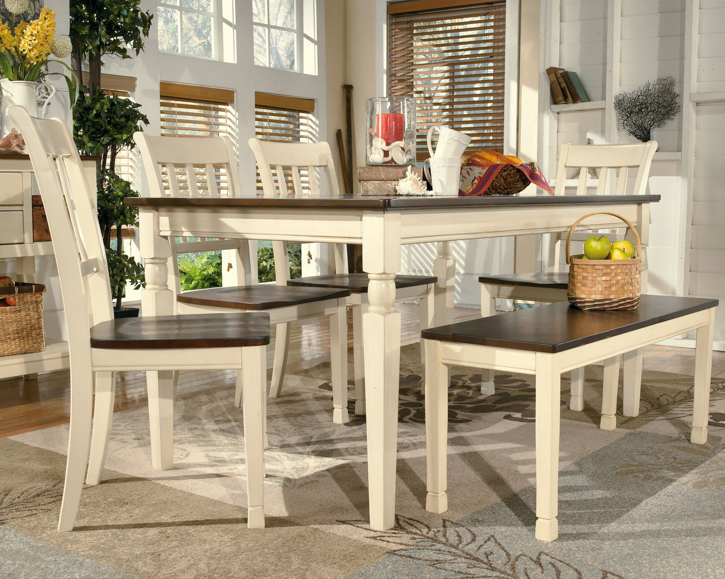 Whitesburg - Brown / Cottage White - Large Dining Room Bench - Hornell Furniture Outlet
