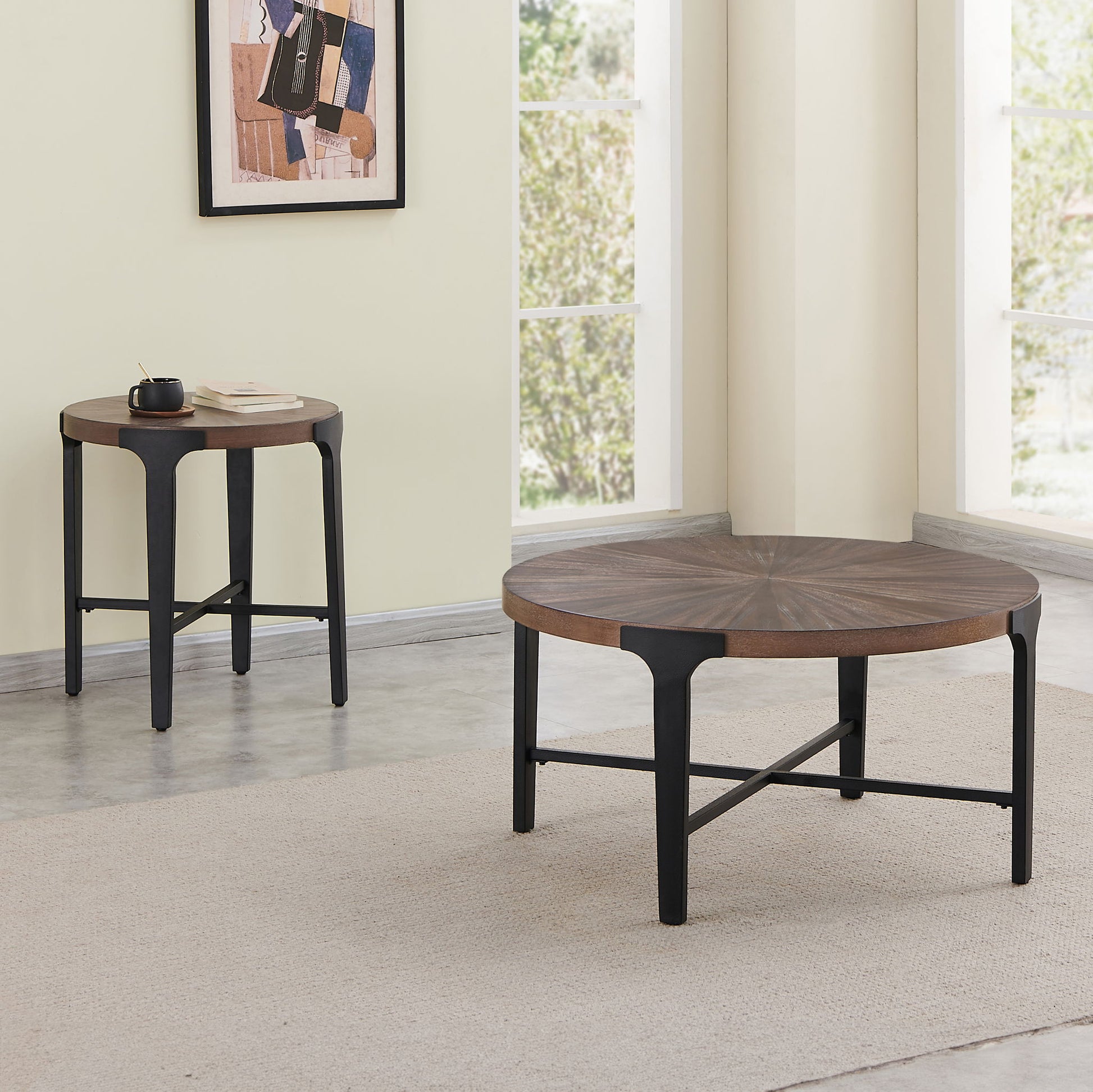Chevron - Round End Table - Brown - Hornell Furniture Outlet