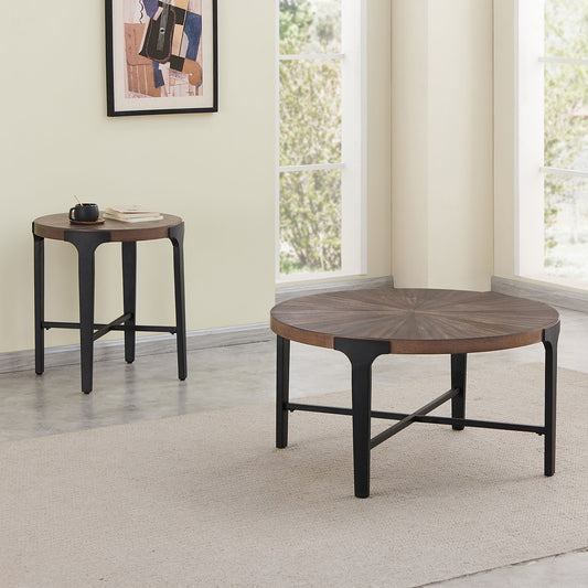 Chevron - Round End Table - Brown - Hornell Furniture Outlet