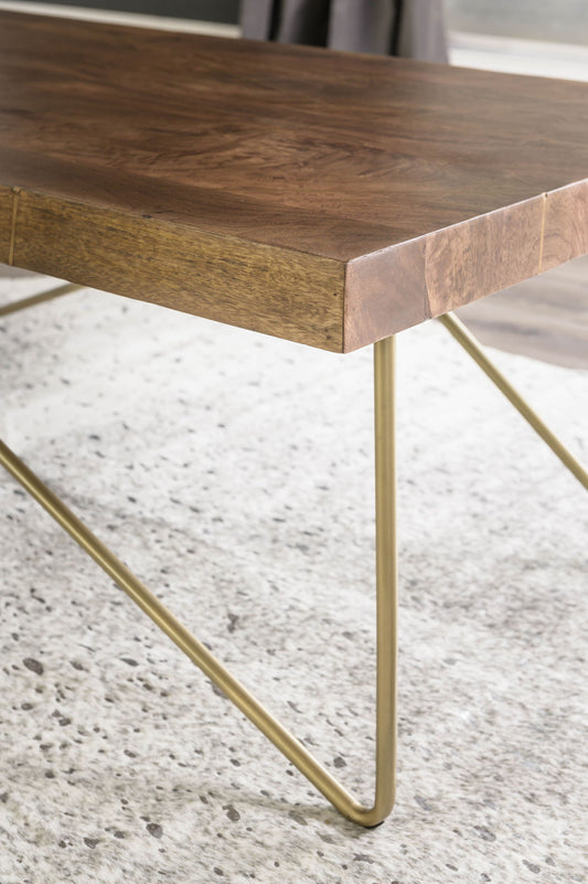 Walter - Brass Inlay Cocktail Table - Brown - Hornell Furniture Outlet
