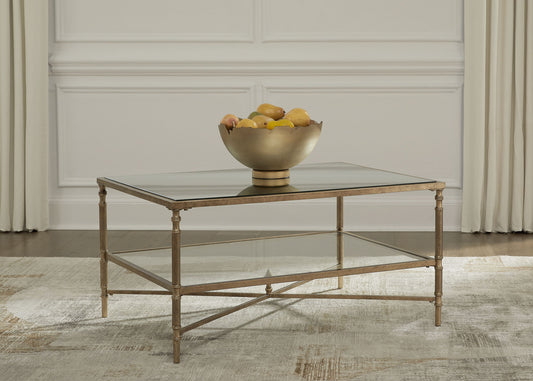 Cloverty - Aged Gold Finish - Rectangular Cocktail Table - Hornell Furniture Outlet