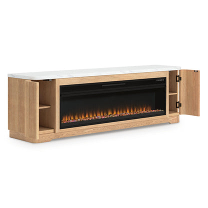 Camdill - 80" TV Stand With Electric Fireplace - Light Brown - Hornell Furniture Outlet