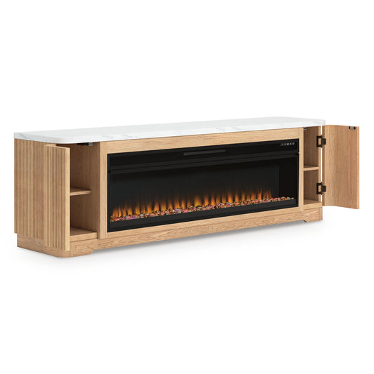 Camdill - 80" TV Stand With Electric Fireplace - Light Brown - Hornell Furniture Outlet