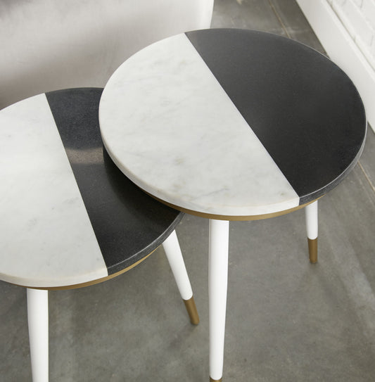 Taj - Marble Top Nesting Tables - White - Hornell Furniture Outlet