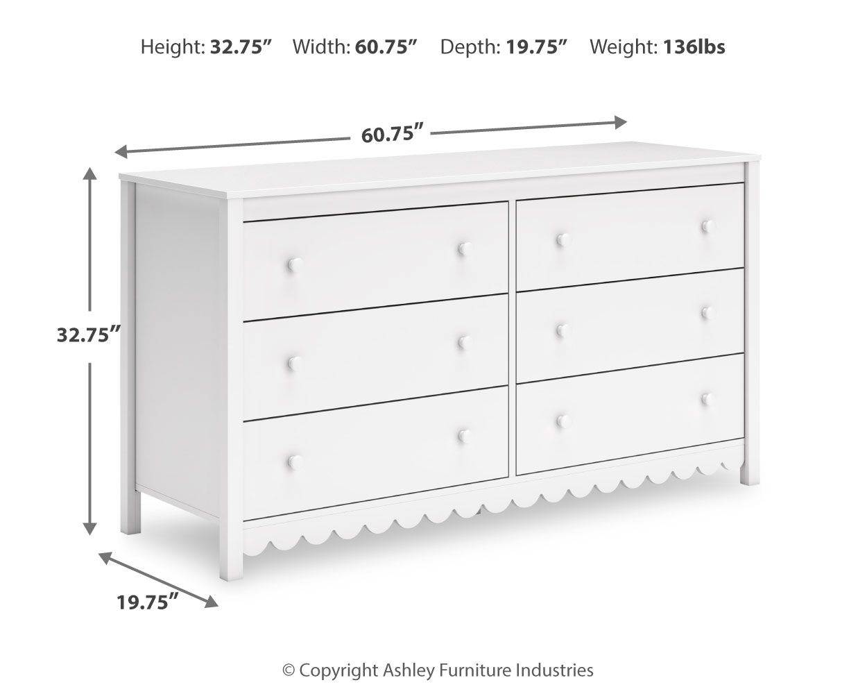 Hallityn - White - Six Drawer Dresser - Hornell Furniture Outlet
