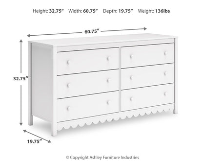 Hallityn - White - Six Drawer Dresser - Hornell Furniture Outlet