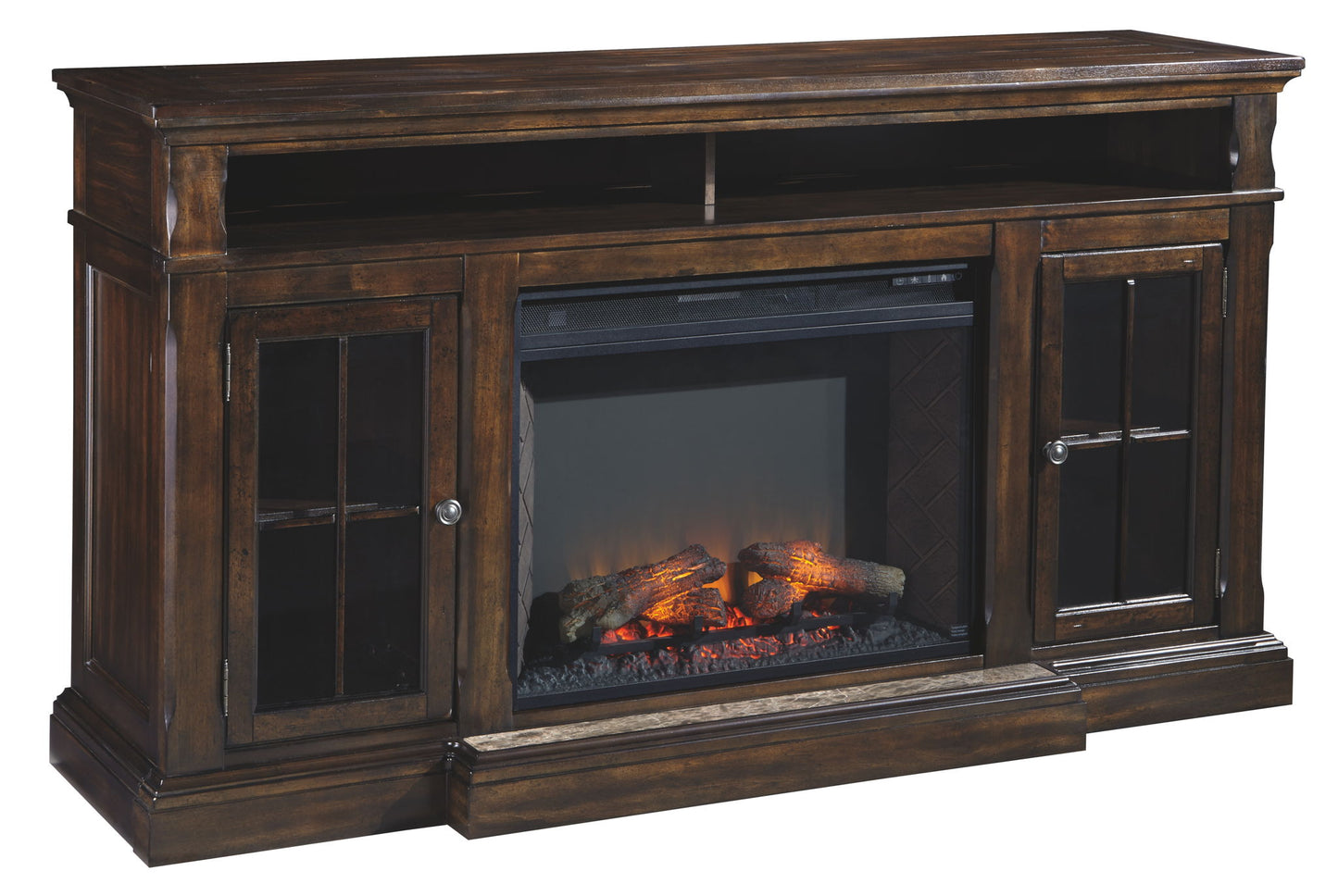 Roddinton - Dark Brown - XL TV Stand w/Fireplace Option - Hornell Furniture Outlet