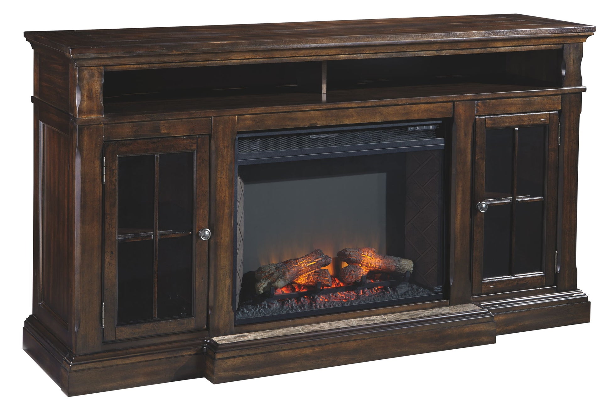 Roddinton - Dark Brown - XL TV Stand w/Fireplace Option - Hornell Furniture Outlet