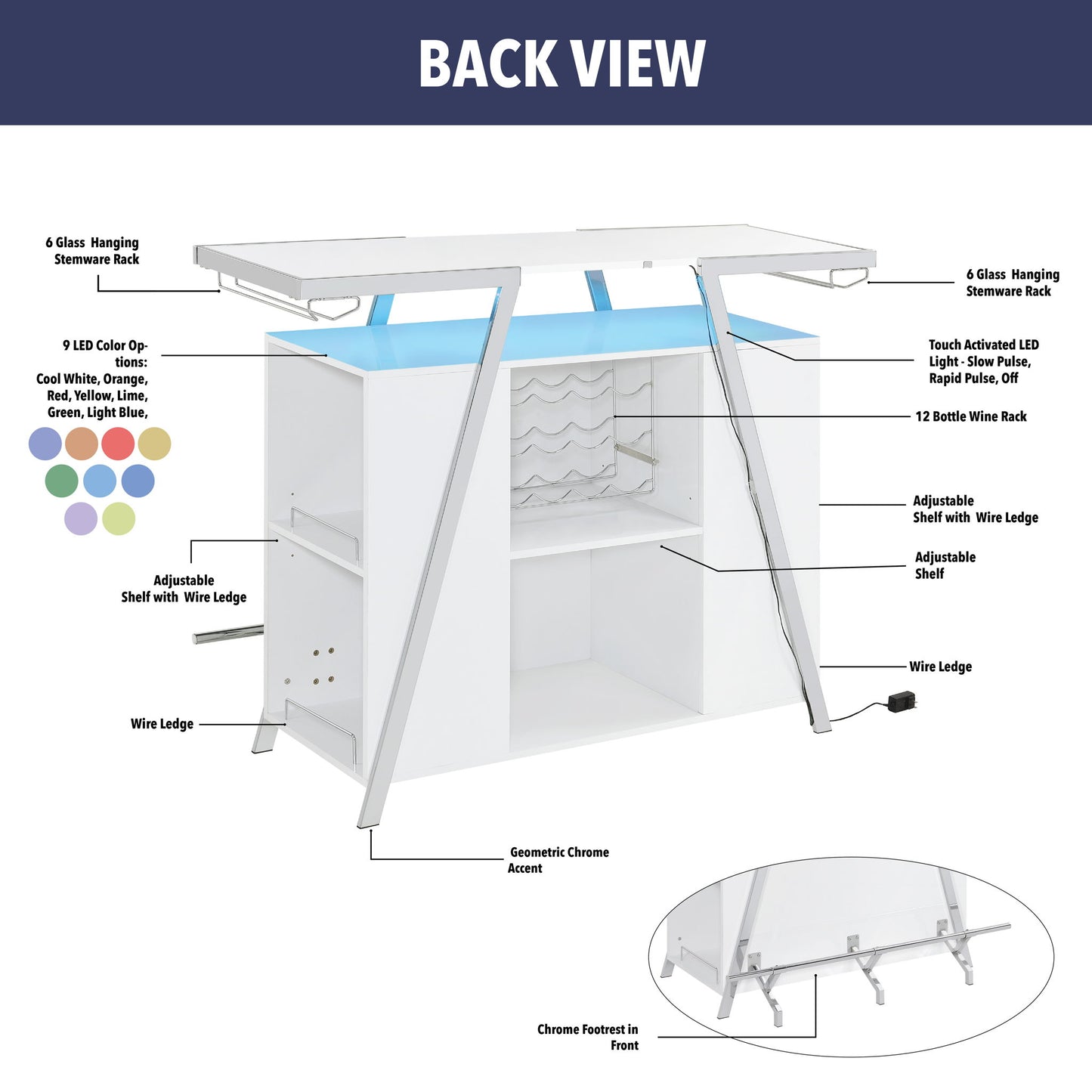 Zena - 3 Piece Bar Set - White - Hornell Furniture Outlet