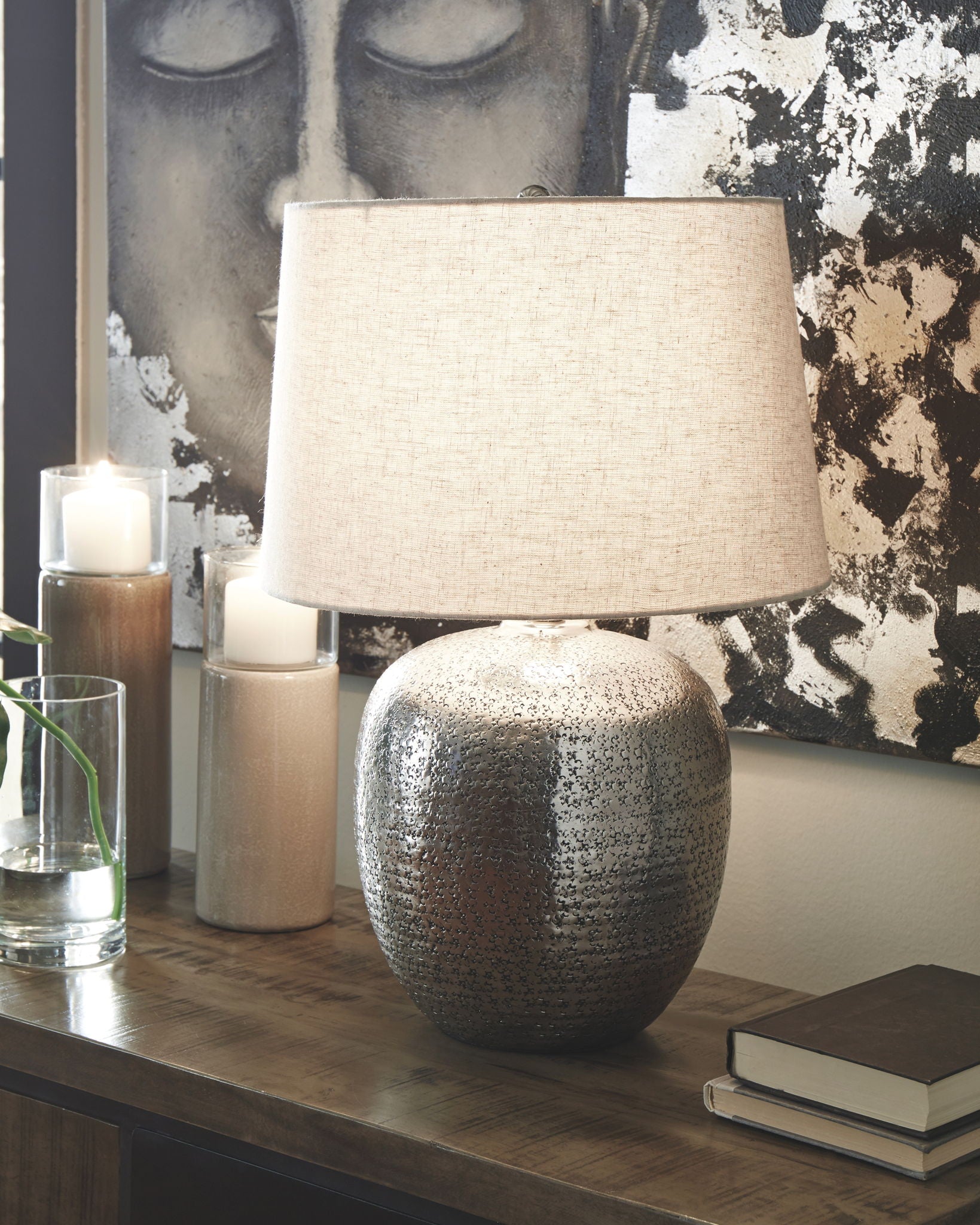 Magalie - Antique Silver Finish - Metal Table Lamp - Hornell Furniture Outlet