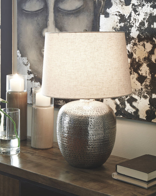 Magalie - Antique Silver Finish - Metal Table Lamp - Hornell Furniture Outlet