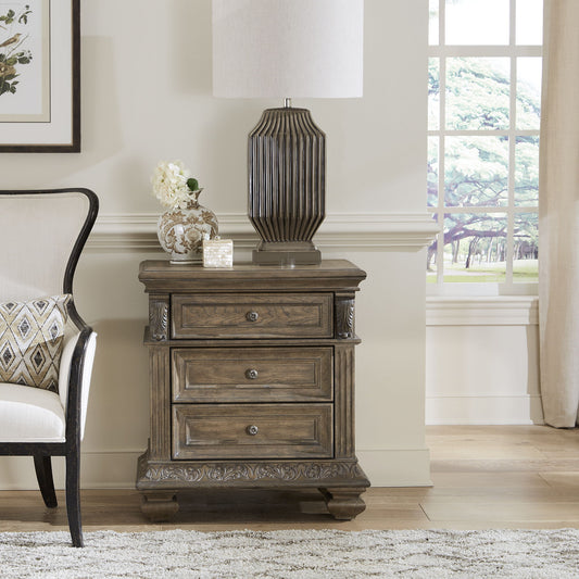 Carlisle Court - 3 Drawer Nightstand With Charging Station - Medium Brown - Hornell Furniture Outlet