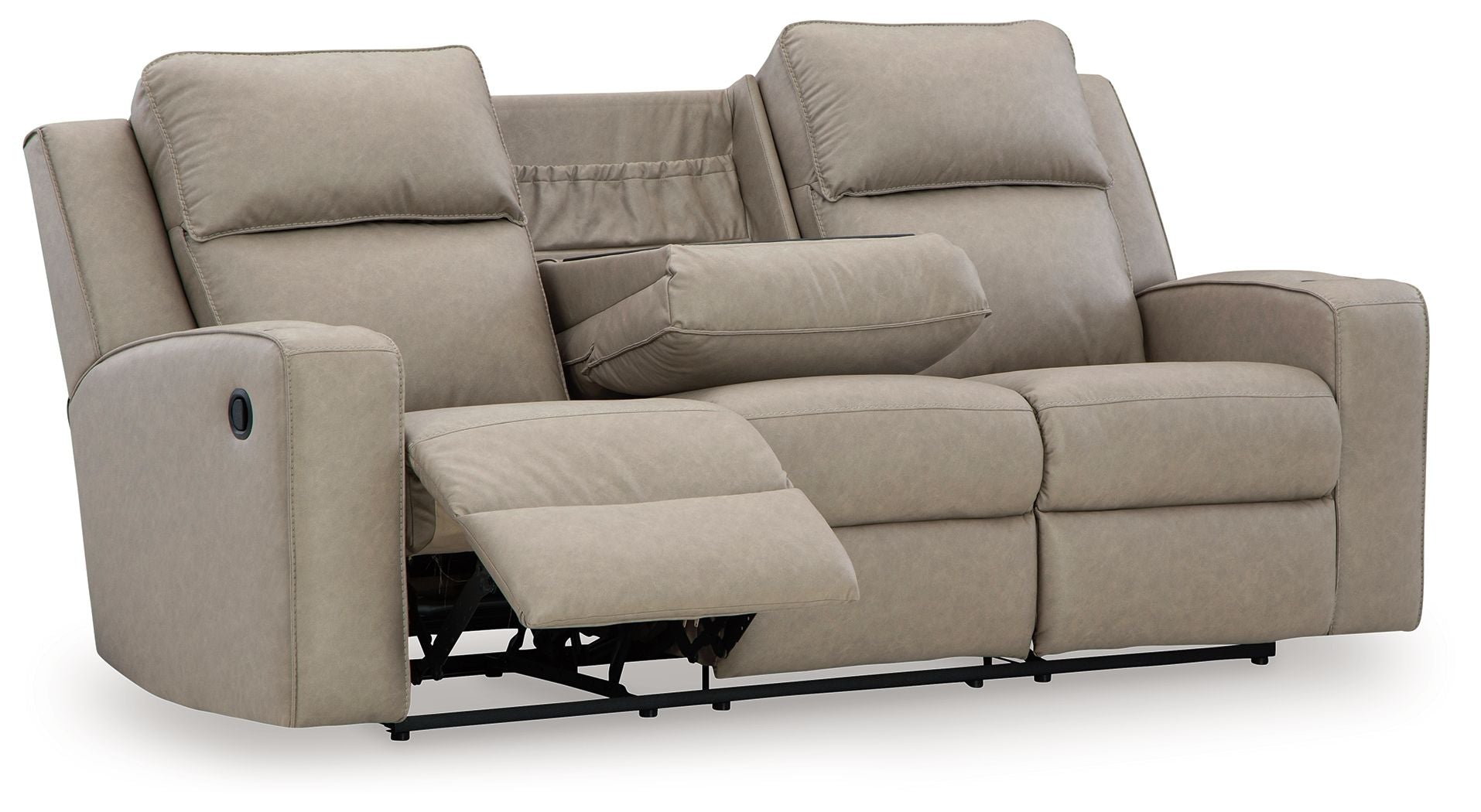 Lavenhorne - Pebble - Rec Sofa W/Drop Down Table - Hornell Furniture Outlet
