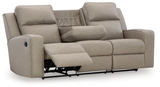 Lavenhorne - Pebble - Rec Sofa W/Drop Down Table - Hornell Furniture Outlet