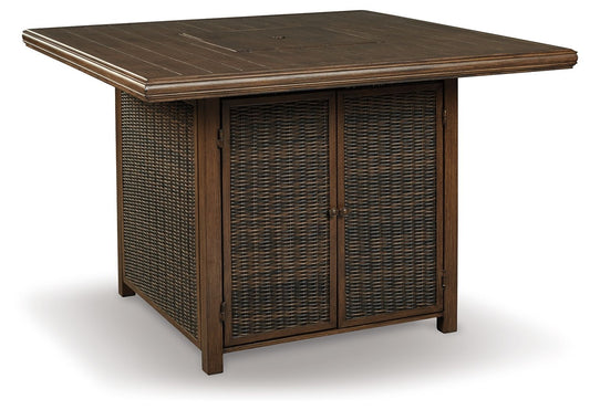 Paradise Trail - Square Bar Table w/Fire Pit - Medium Brown - Hornell Furniture Outlet