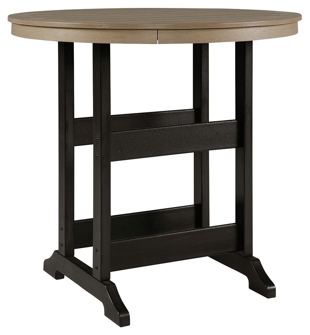 Fairen Trail - Black / Driftwood - Round Bar Table w/Umb OPT - Hornell Furniture Outlet