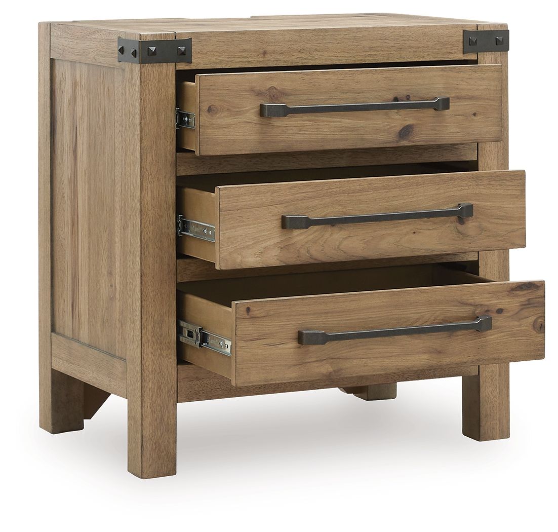 Ridgester - Three Drawer Night Stand - Light Brown - Hornell Furniture Outlet