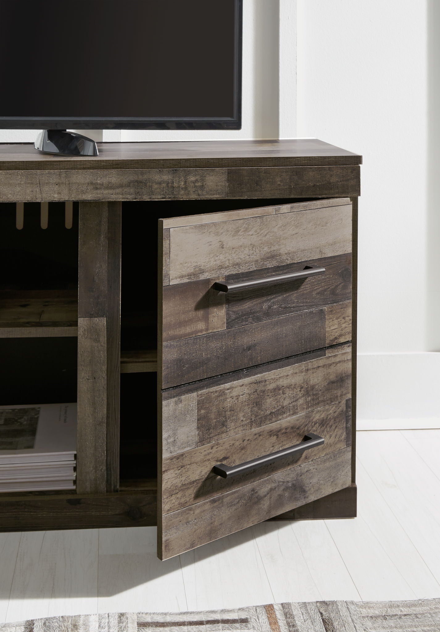 Derekson - Multi Gray - LG TV Stand w/Fireplace Option - Hornell Furniture Outlet
