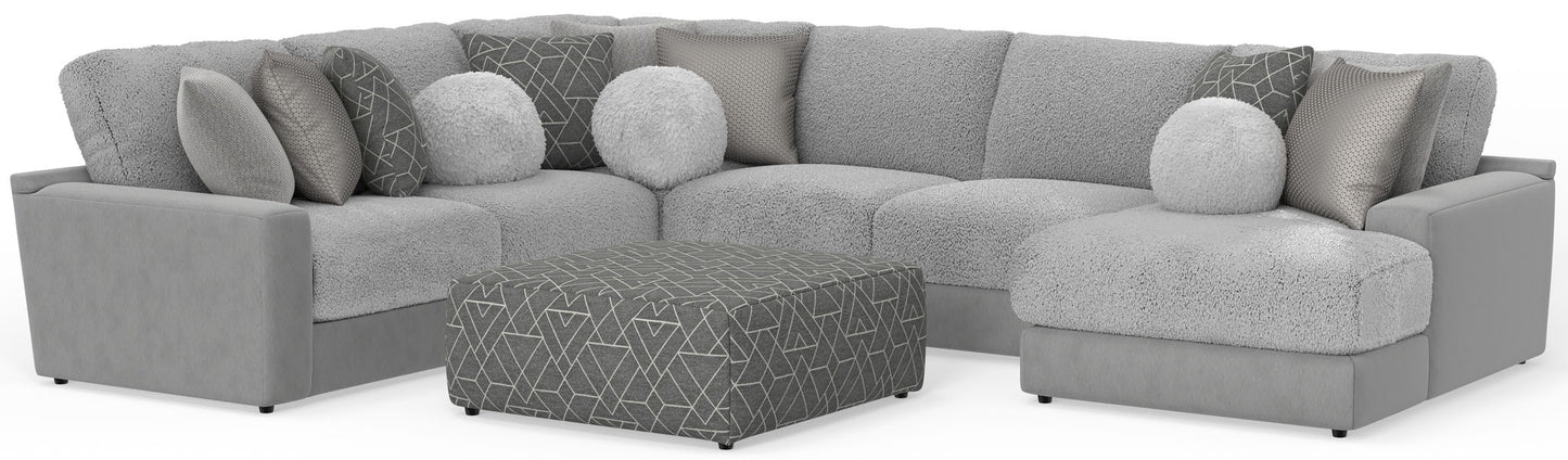 Canyon - 4 Piece Sectional With Cuddler Seat Cushions, Included Accent Pillows And Cocktail Ottoman (Right Side Facing Chaise) - Platinum - Hornell Furniture Outlet