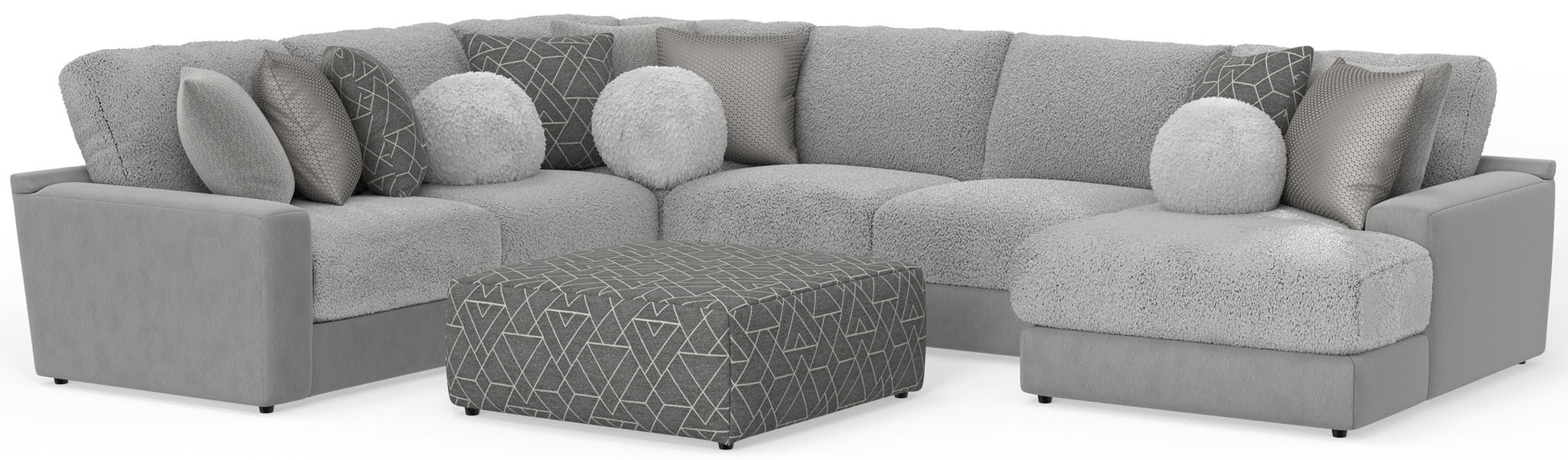 Canyon - 4 Piece Sectional With Cuddler Seat Cushions, Included Accent Pillows And Cocktail Ottoman (Right Side Facing Chaise) - Platinum - Hornell Furniture Outlet