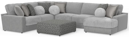 Canyon - 4 Piece Sectional With Cuddler Seat Cushions, Included Accent Pillows And Cocktail Ottoman (Right Side Facing Chaise) - Platinum - Hornell Furniture Outlet