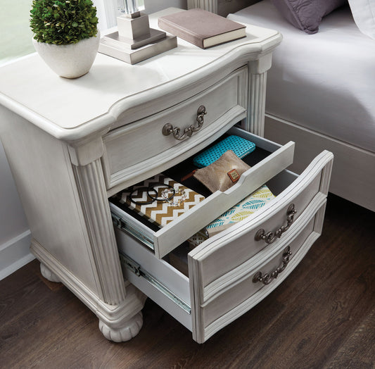 Montelaine - Antique White - Three Drawer Night Stand - Hornell Furniture Outlet
