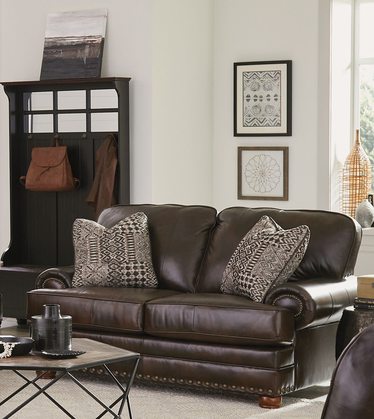 Roberto - Leather Loveseat - Cocoa - Hornell Furniture Outlet