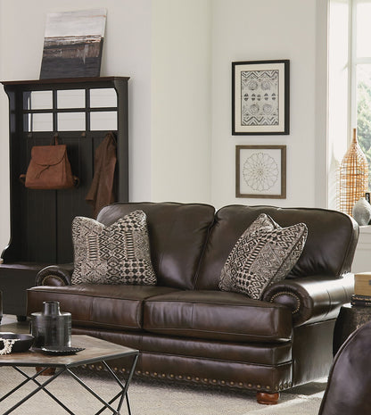 Roberto - Leather Loveseat - Cocoa - Hornell Furniture Outlet