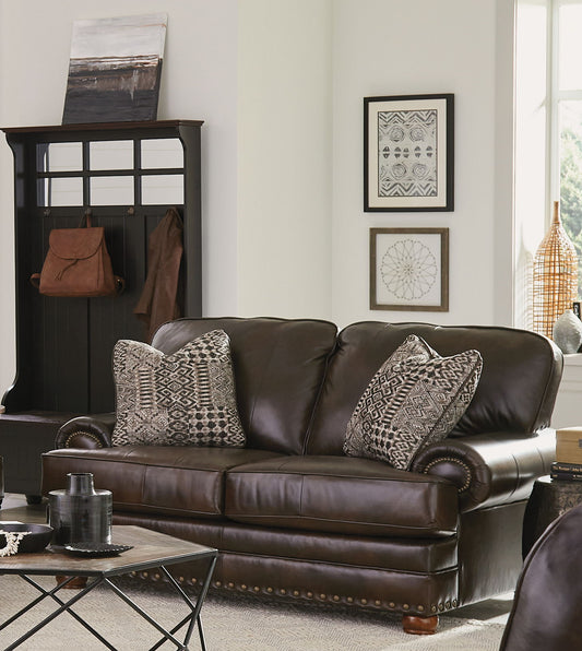 Roberto - Leather Loveseat - Cocoa - Hornell Furniture Outlet