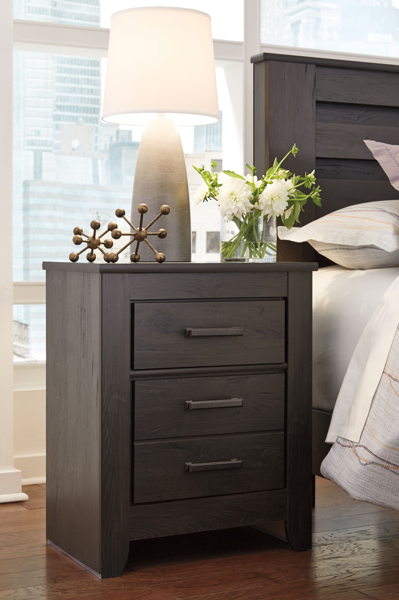Brinxton - Charcoal - Two Drawer Night Stand - Hornell Furniture Outlet