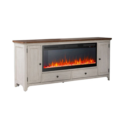 Fireplace TV Consoles - 80" Console With Fire FTS Set - Brown / White - Hornell Furniture Outlet