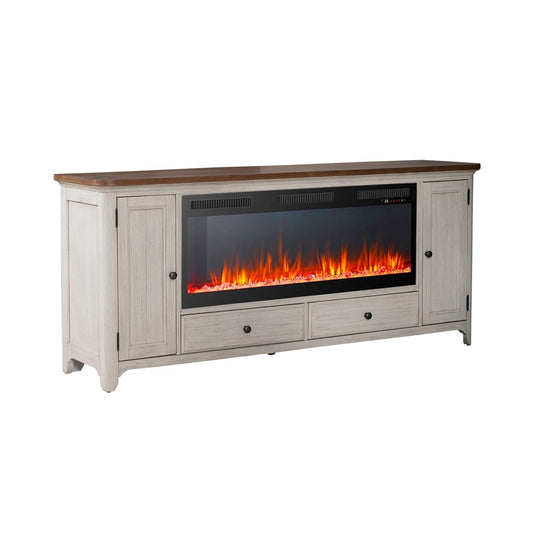 Fireplace TV Consoles - 80" Console With Fire FTS Set - Brown / White - Hornell Furniture Outlet