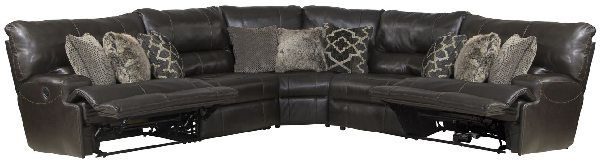 Como - 5 Piece Italian Leather Match Reclining Sectional - Hornell Furniture Outlet