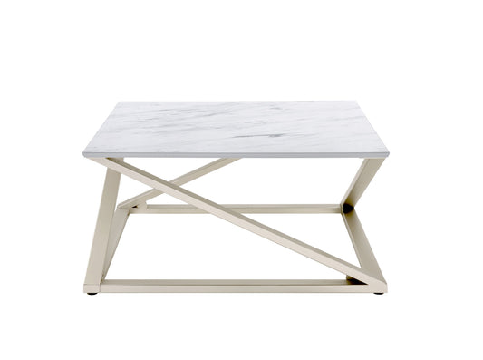 Zurich - Faux White Marble Top Coffee Table - White - Hornell Furniture Outlet