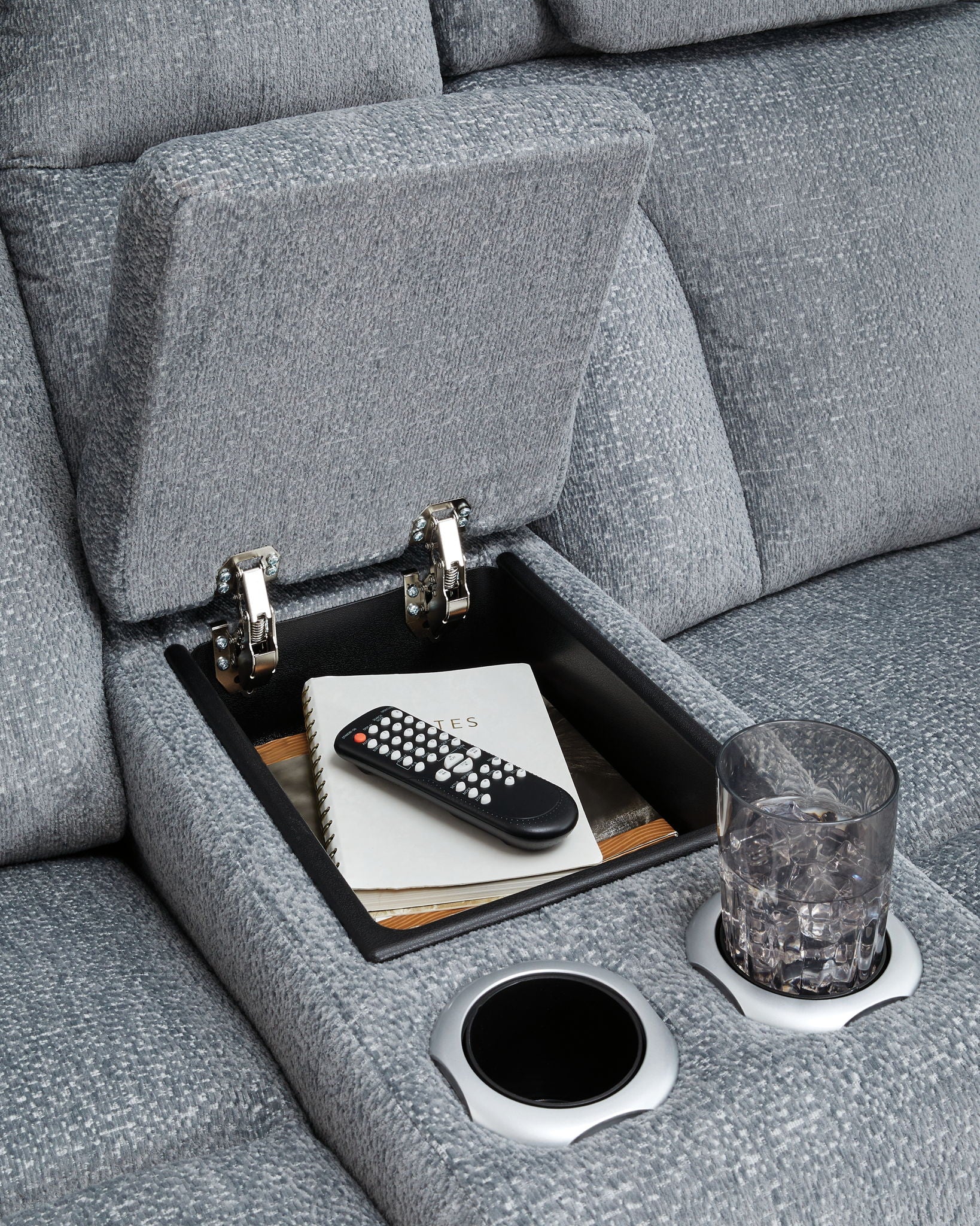 Studio Cave - Steel - Power Reclining Loveseat with Console - Hornell Furniture Outlet