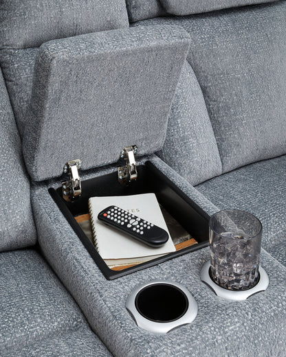 Studio Cave - Steel - Power Reclining Loveseat with Console - Hornell Furniture Outlet