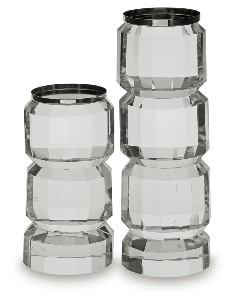 Brentley - Clear / Silver Finish - Candle Holder Set (Set of 2) - Hornell Furniture Outlet
